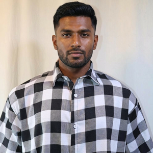 Men's Long Sleeve Plaid Checkered Casual Shirt Regular Fit Woven Fabric Black White Patterned Button <b>Down</b> Collar FINER THREADS - Product Image 1