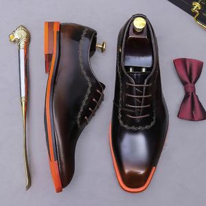 Zapatos de Vestir Formales de Estilo Italiano para Hombre, con Punta Cuadrada, Antideslizantes, Transpirables, Ligeros, con Parches, con Cordones, Hechos a Mano - Product Image 4