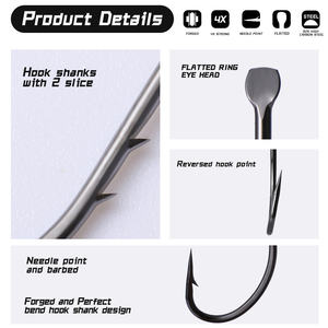 Vente en gros usine Hameçons de pêche porte-appâts à pointe plate en acier à haute teneur en carbone 4X renforcés, avec 2 emmanchures et pointe décalée pour appâts versés - Product Image 3