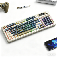 Teclado de Membrana Aula S99PRO Nuevo Retro Gris, USB Tipo-C, Retroiluminación RGB, Cableado + Inalámbrico 2.4G, Ergonómico, Teclas PBT, Diseño Pluma para Escritorio