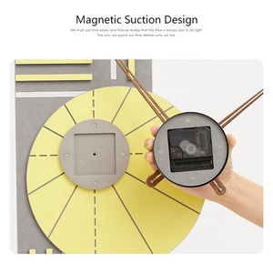 EMITDOOG fai da te stile minimalista arte in metallo orologio da parete di grandi dimensioni orologi moderni in legno giallo orologio incisione CNC orologi artigianali giappone - Product Image 5