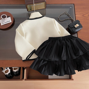 New Spot Wholesale Black Luxury Autumn Set Black Bow <b>Cardigan</b> Long-<b>Sleeved</b> Set + <b>Short</b> Skirt Girls Set Three-Piece Suit - Product Image 2