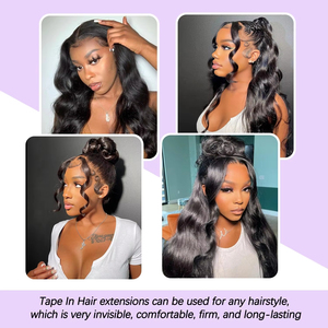 Extensions de cheveux humains 100% naturels ondulés à bandes adhésives pour femmes, couleur noir naturel, avec colle adhésive - Product Image 5