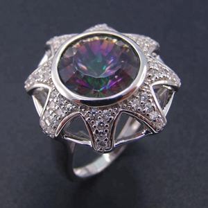 Anillo de Plata de Ley Genuina con Acabado en Rodio y Topacio Místico de Forma Redonda - Product Image 1