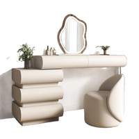 Coiffeuse moderne crème avec miroir éclairé et rangement pour petit appartement, salon, haut de gamme