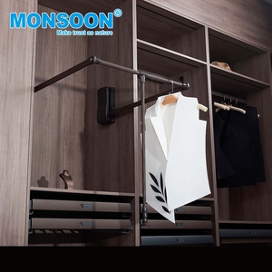 Support de tringle à vêtements relevable à fermeture douce pour armoire de chambre, avec double amortisseur pour rangement de placard - Product Image 1