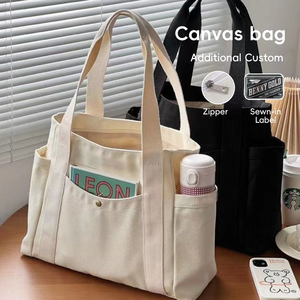 Tas Tote Kanvas Wanita Elegan Lembut dengan Logo Kustom 16oz, Tas Belanja dengan Kantong dan Tali Bahu, Dapat Digunakan Kembali dan Lipat - Product Image 1