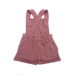 Venta al por mayor de pantalones cortos con pechera para niñas, crepé, botones de color sólido, ropa informal de uso diario para bebés - Product Image 3