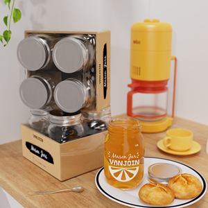 Confezione 4 pz scatola trasparente noci sottaceti mandorle miele succo di miele contenitore rotondo 120ml salsa alimentare muratore barattolo di <span class=keywords><strong>vetro</strong></span> metallo coperchio a vite - Product Image 1