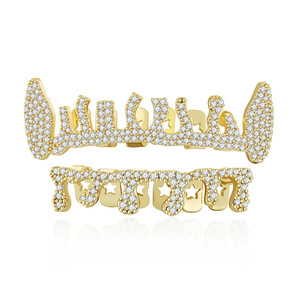 <b>Crown</b> Shape Grillz 18K Gold Plated Zircon Inlaid Party Wear Unisex Fine Dentures - Product Image 5