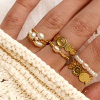 Großhandel Boho Glas Kristall Naturstein Echte Süßwasser perlen Elastisches Armband Ring Schmuck für Frauen