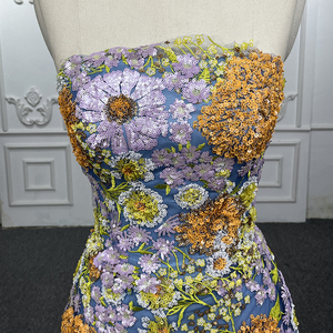 New Design Strapless Floral Lace Mermaid Reversible and Removable Prom Dress With Ruffle <b>Skirt</b> 1140 - Product Image 4