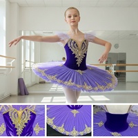 S0053 Tutu de ballet professionnel en tulle rigide pour enfants, avec corsage en velours et dentelle ornée de strass, pour spectacle de ballet
