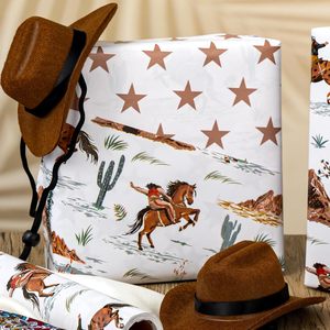 Papier cadeau réversible Homeral Cowboy 17 pouces x 16,5 pieds, motif cheval de rodéo et étoiles, pour garçons - Product Image 3