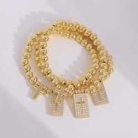 Bracelet Hip-Hop en laiton avec croix et perles en zircon, multicouche, plaqué or véritable, bijoux tendance unisexe