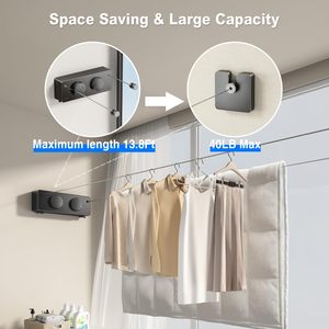 Nouveau Design Gain de Place <span class=keywords><strong>Linge</strong></span> Mural 4.2 Mètres Corde à <span class=keywords><strong>Linge</strong></span> Invisible Rétractable avec Corde Réglable - Product Image 4