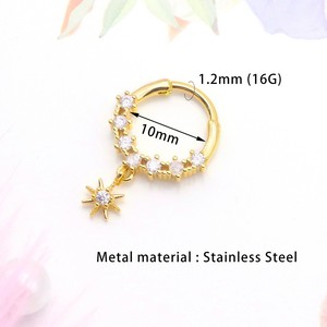 Anneau de nez en acier inoxydable avec pendentif étoile serti de zircon, ouvert et fermé, bijoux de piercing tendance - Product Image 4
