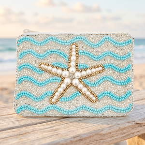 Monedero de algodón hecho a mano con cuentas, diseño de estrella de mar bordada, bolsa cuadrada de colores mixtos, ideal como regalo o recuerdo de boda. - Product Image 3