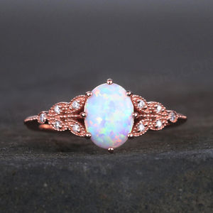 แหวนแต่งงาน/หมั้น โอปอลสีขาวทรงรี คุณภาพสูง เงินแท้ S925 ชุบทอง ประดับพลอยประจำเดือนตุลาคม สไตล์วินเทจ สำหรับผู้หญิง - Product Image 2