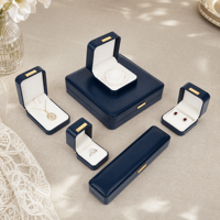 Boîte à bijoux Zebopak en cuir PU bleu saphir, emballage professionnel pour boucles d'oreilles, bagues et colliers
