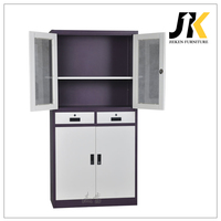 Armoire de rangement à tiroirs à prix abordable, armoire verrouillable avec porte en verre, bibliothèque de bureau en acier avec serrure à clé