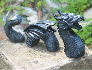 Adornos de jardín al aire libre DRD15 Figuras de animales Estatua de Dragón Volador de resina plateada negra Dragones de resina - Product Image 6