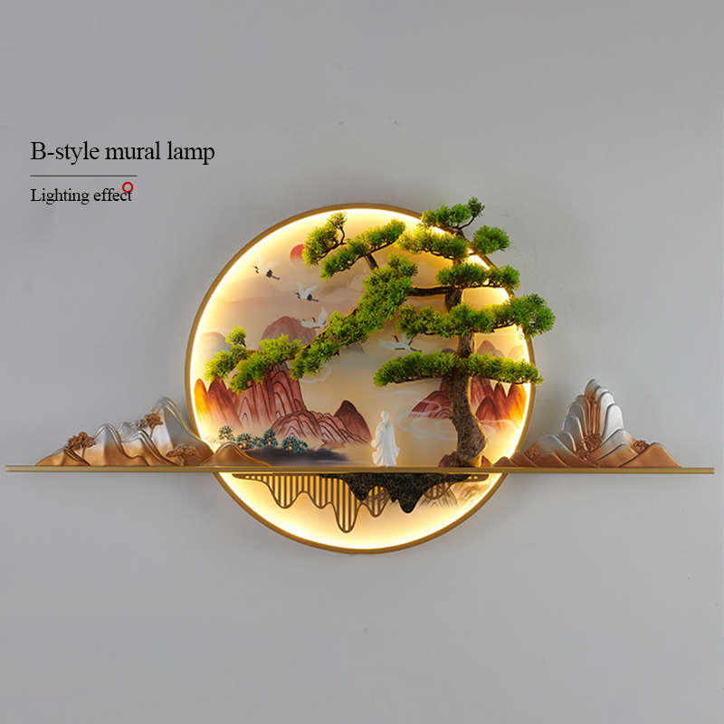OUFULA Modern Wall Picture Light Inside Creative Chinese Landscape Mural Sconces Lamp LED For Home Living Bedroom Study (Style C D80cm - View #3