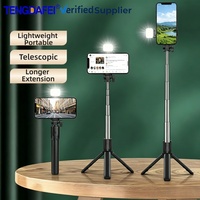 Trépied perche à selfie sans fil rétractable 100 cm extensible pour smartphone avec lumière d'appoint LED en plastique ABS et télécommande