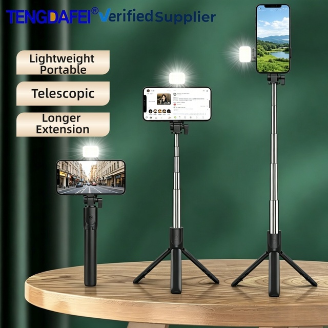 Wireless for Retractable Selfie Stick Tripod 100cm Extendable Smartphone Stand LED Fill Light ABS Plastic Remote Control