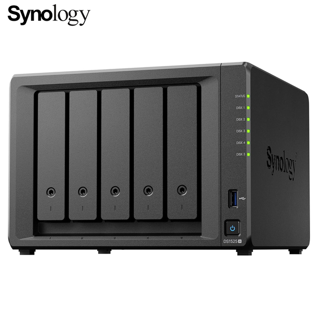 Synology 5 Bay DiskStation DS1525+ AMD Ryzen V1500B 8 GB DDR4 ECC SODIMM Support M.2 NVMe SATA SSD Network Attached Storage