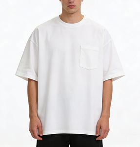 Camiseta Deportiva de Verano con Logotipo Bordado Personalizado, Ecológica, Transpirable, de Algodón, Color Sólido, Corte Holgado, con Bolsillo en el Pecho - Product Image 1