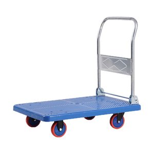 Remorque à plateau plat pliable en acier à 4 roues silencieuse et robuste, petit chariot pour tirer des marchandises, chariot à pousser, transporteur - Product Image 1