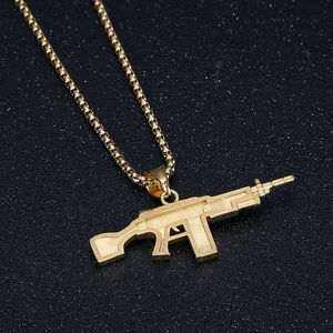 Gold Plated Rhinestone Weapon Pendant Necklace For Men <b>Titanium</b> Steel Hip Hop Jewelry Party Accessory - Product Image 4