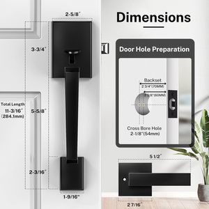 Manija de Puerta Moderna en Negro Mate, de Zinc, con Palanca de Entrada Ambidiestra, Fácil Instalación, Herraje para Puerta Principal - Product Image 3
