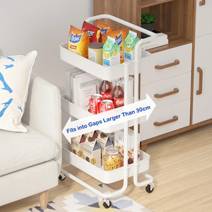 Chariot utilitaire à 3 niveaux en maille avec poignée et roues verrouillables, étagères de rangement multifonctionnelles pour la cuisine, le salon, le bureau - Product Image 3