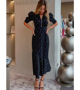 2025 nuovo arrivo nero estate nuovo disegno floreale a sbuffo con scollo a V abito da donna elegante alla moda stile francese abito da festa - Product Image 1