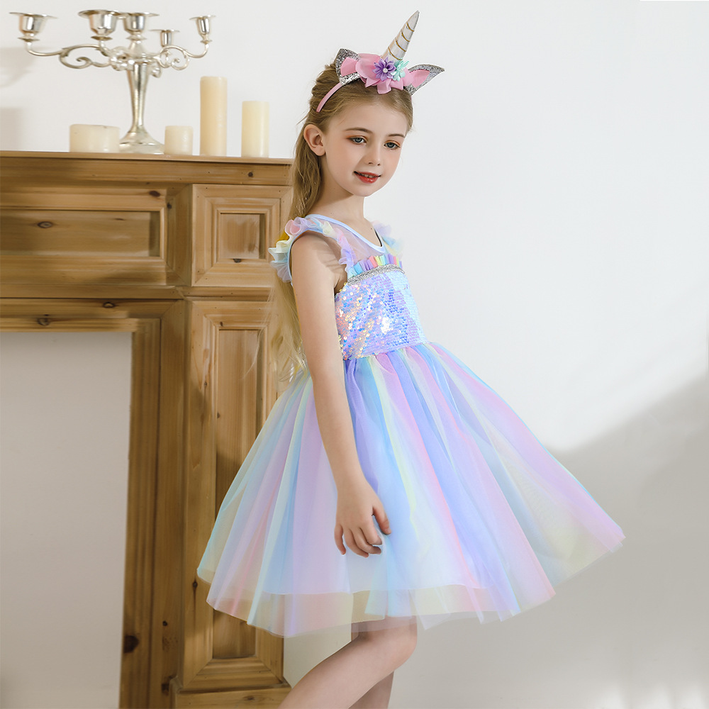 High Quality Girls Unicorn Costume Fairy Princess Dress For Kids Birthday Party Costume