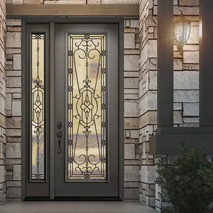 Porta d'ingresso di design personalizzato in ferro battuto pesce moderno doppio ingresso anteriore porta in ferro battuto 60x80 pesce esterno porta in ferro battuto