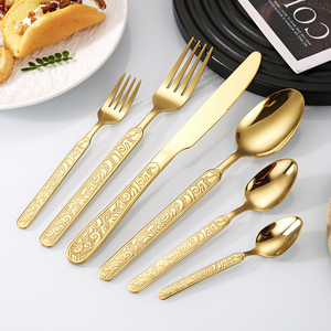 Juego de Cubiertos de Acero Inoxidable de 6 Piezas con Mango con Diseño de Tótem y Cubiertos Plateados Nuevos con Acabado Espejo y Cubiertos Dorados para Uso en Restaurantes - Product Image 4