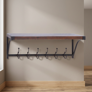 Chaman India Eco-Friendly Black Wooden Non-Folding Wall Shelf Metal Hooks Single Tier for Living Room Flower <b>Pots</b> Model 15607 - Product Image 2