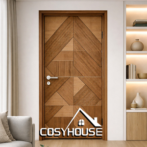 Porte intérieure en bois texturé de luxe, porte à panneaux géométriques modernes, porte décorative en bois massif, fabricant sur mesure - Product Image 2