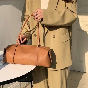 Custom Solid Color Fashion Versatile <strong>Round</strong> Cylinder Pillow-shaped Shoulder <strong>Bag</strong> Zipper <strong>PU</strong> Tote <strong>Bag</strong> - Product Image 1