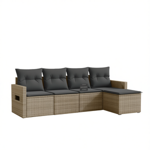 ชุดโซฟาหวายสีเทาสำหรับสวน 4 ที่นั่ง ทนทานต่อสภาพอากาศ เฟอร์นิเจอร์กลางแจ้ง ดีไซน์ร่วมสมัย - Product Image 1