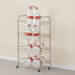 Chariot de cuisine OEM 4 niveaux en acier inoxydable, étagère de rangement mobile en métal pour fruits et légumes, organisateur de cuisine domestique - Product Image 5
