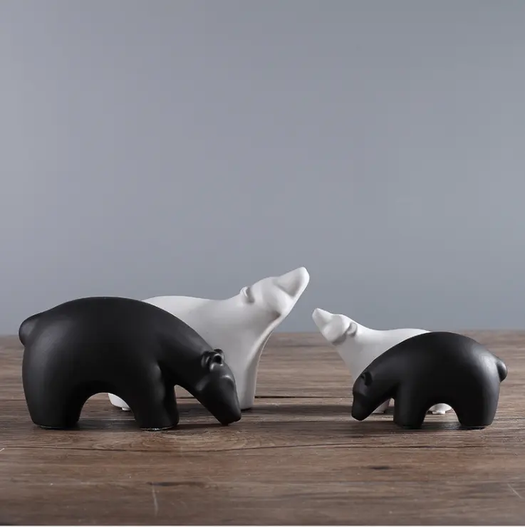 Macetas de cerámica minimalistas creativas para decoración del hogar, adornos de oso Polar, color blanco y negro