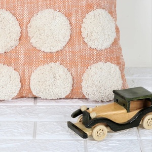 Housse de coussin tuftée à la main, texture Crewel, style bohème, ivoire et orange, avec pompons, motif uni, fermeture éclair, pour la maison et l'hôtel - Product Image 5