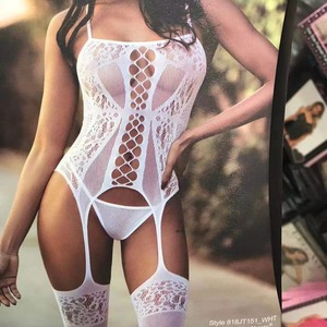 Body en dentelle florale pour femme, lingerie résille à entrejambe ouvert - Product Image 1