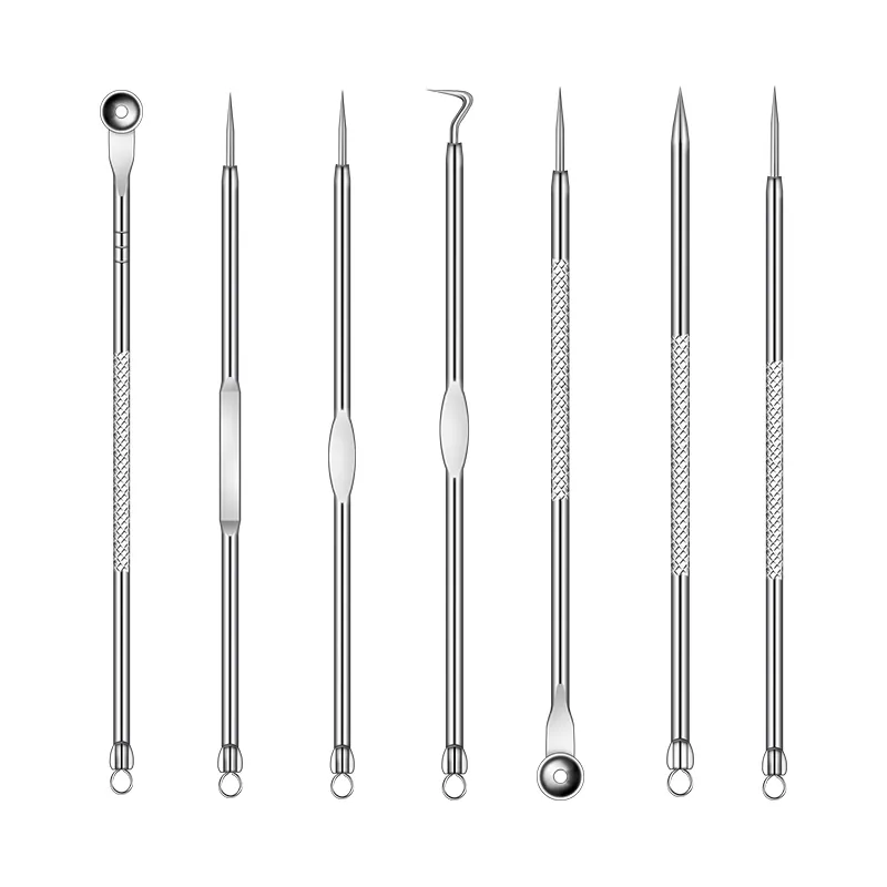 Kit d'outils de soins du visage professionnels, extracteur de points noirs, Extraction de points blancs, aiguilles d'acné, ensemble de 7 pièces