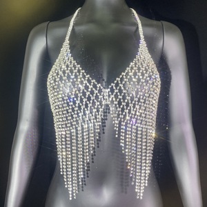 Catena per il corpo con strass geometrici europei e americani, <span class=keywords><strong>reggiseno</strong></span> sexy con nappe in rete, abbigliamento sexy da discoteca con glitter esagerati - Product Image 4