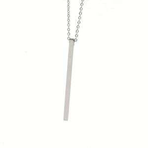 Collar de cadena larga y delgada con colgante rectangular de titanio y acero inoxidable, en forma de barra, para hombres y mujeres - Product Image 4
